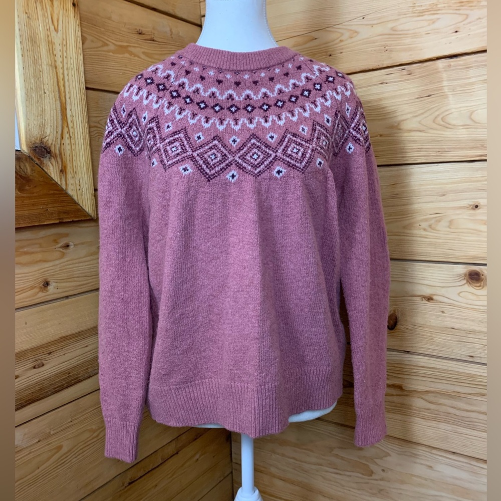 Sunice Cotton Wool Fair Isle Girls Large Sweater Pink‎ Fisherman Coastal Soft